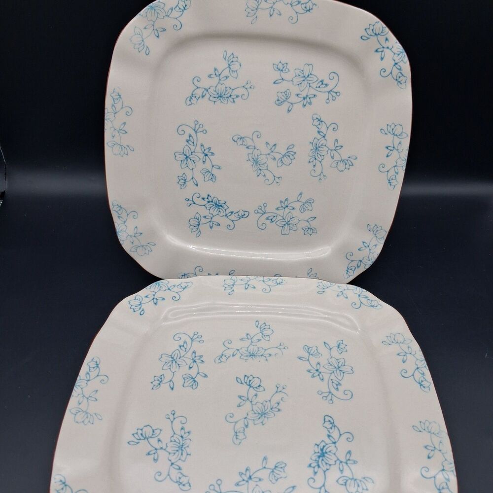 Temptations Floral Lace Blue Square Dinner Plates Presentable Ovenware Set 4